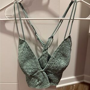 Victoria’s Secret PINK Seafoam Green Rouched Tank Top Cropped Cross Back